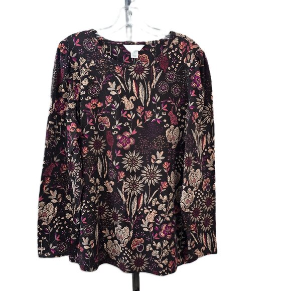 Christopher & Banks Tops - Christopher & Banks Puff Long Sleeve Scoop Neck Brown Multi Floral Print XL New